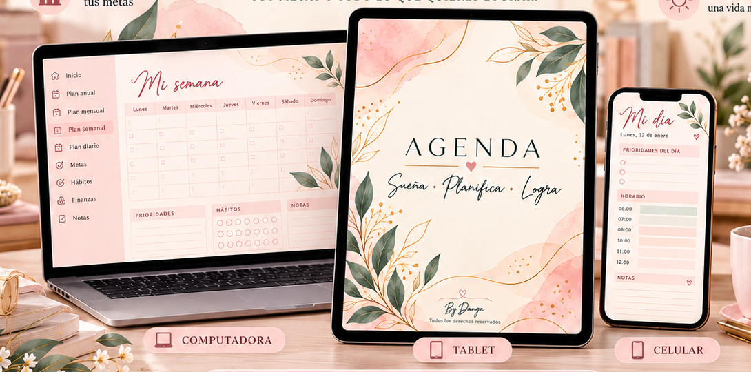 La agenda digital abierta en computadora, tablet y celular