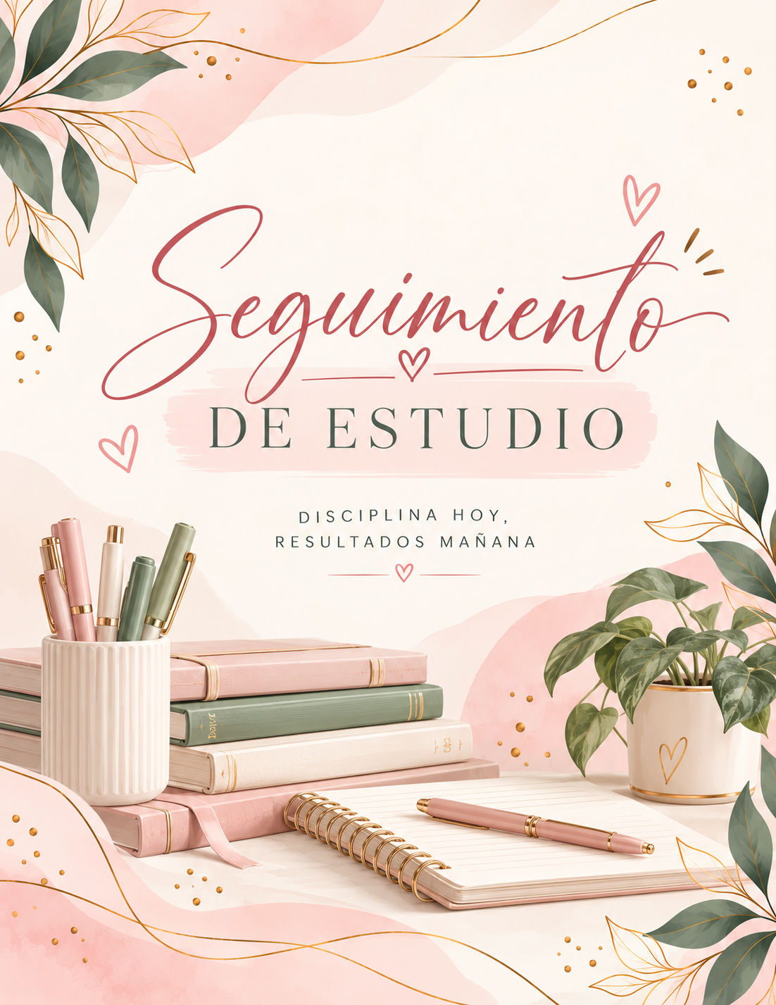 Portada y páginas de la agenda Seguimiento de Estudio, incluida como bono